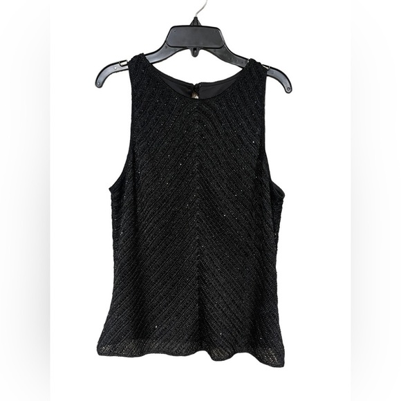 Carmen Marc Valvo Beaded Tank Top Size Large Black Sleeveless Keyhole Back - Picture 3 of 10
